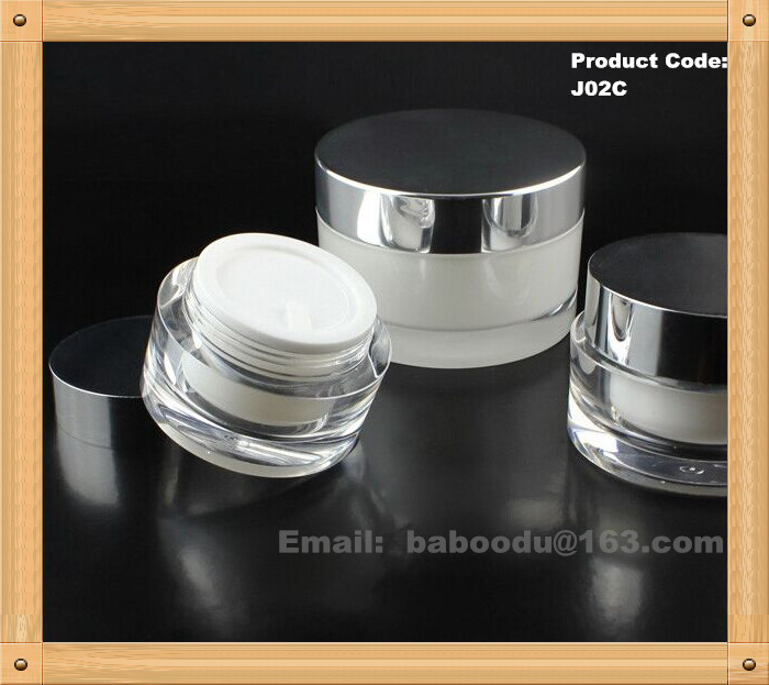 Straight round acrylic cream jar with aluminium cap